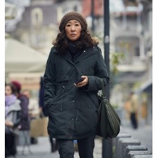 Sandra Oh Killing Eve Polastri Black Cotton Coat